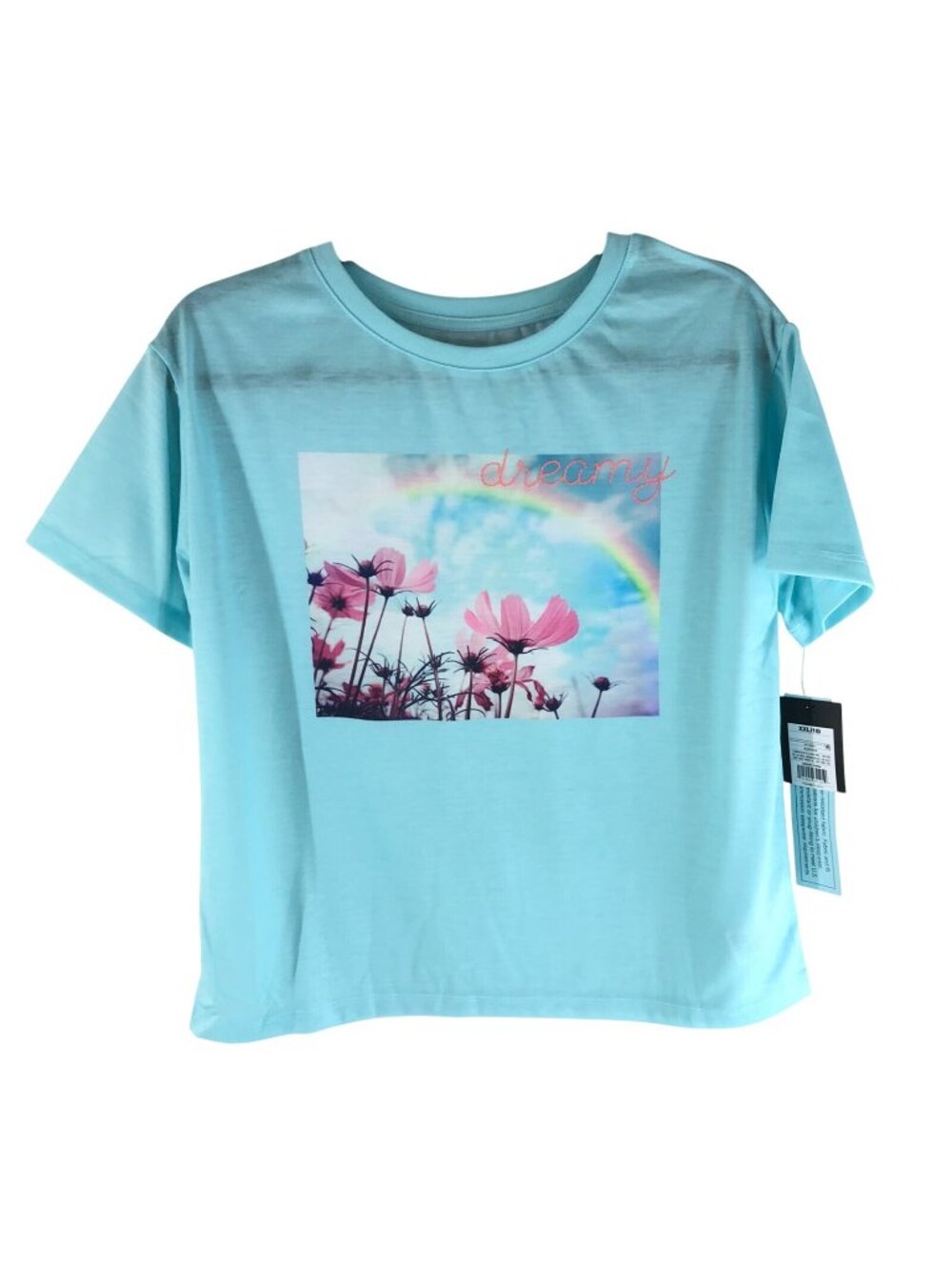 Art Class Girls Sleepwear T Shirt Top Dreamy Flowers Rainbow Blue L 10/12